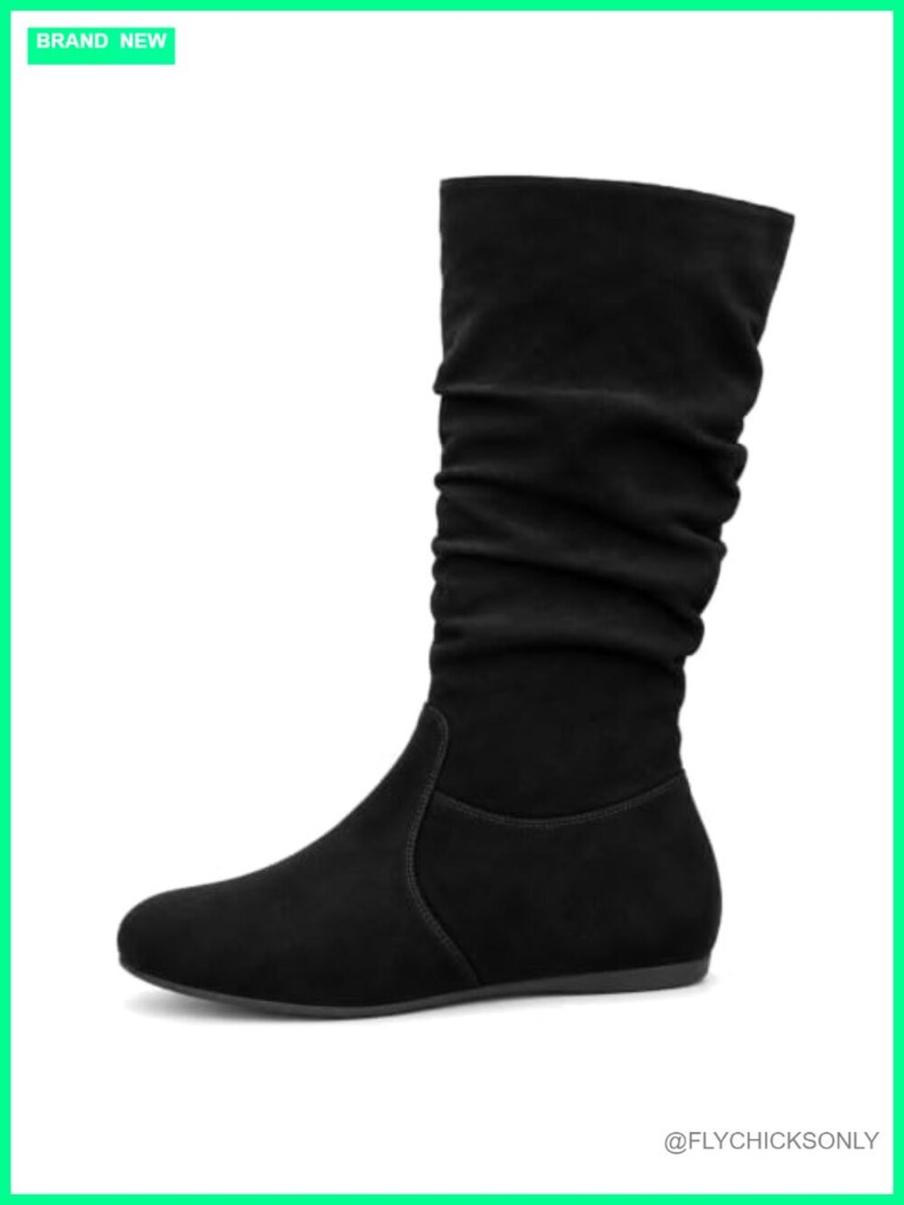 Womens Slouchy Mid-Calf Faux Leather Boots Low Heel Inside Zipper